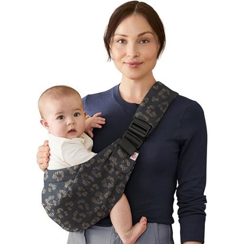 Ergobaby Upsie Sling Baby Carrier for Babies and Toddlers 6-48 Months (17-45 lbs) - 2-Position Ergonomic Baby Carrier with Front Storage Pocket, Hip-Healthy Positioning - Black Leopard