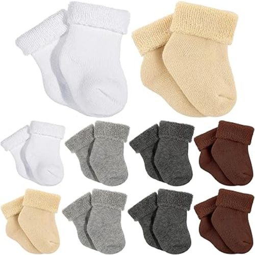 10 Pairs Preemie Baby Terry Cotton Turn Cuff Socks for Newborn Girls Boys - Nicu