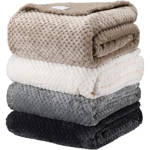 Newwiee 4 Pcs Flanne Fleece Throw Blanket for Bed Couch Large 3D Waffle Textured Soft Blanket Winter Warm Lightweight No Shedding No Pilling Decorative Throw, 50x60 Inch(Neutral Color)