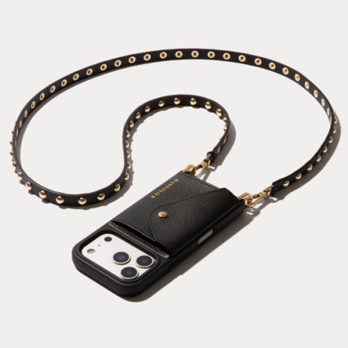 Annie Pebble Leather Crossbody Bandolier - Black/Gold