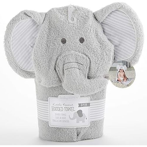 Baby Aspen Little Peanut Elephant Hooded Spa Towel, Grey/White