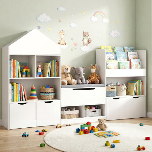 Isabelle & Max™ 72" Kids Castle Bookshelf With Reading Nook, Large Toy Storage Organizer With Seat Cushion, 3+1 Movable Drawers, Kids Bookshelf And Bookcase With 8 Cubbies, Bench For Playroom, Nursery, Bedroom | Wayfair