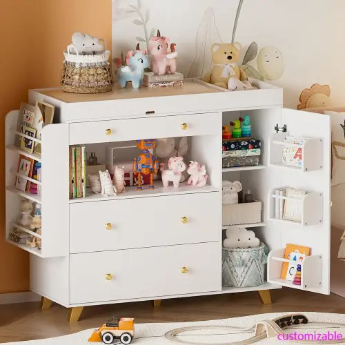 Nursery Dresser with Baby Changing Table, Modern Diaper Changing Station,Dresser for Nursery with 3 Drawers & Shelves - AliExpress