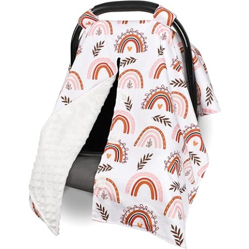 Baby Car Seat Cover, Breathable Infant Carseat Cover for Summer Peekaboo Opening Car Seat Canopy Cover, Nursing Cover for Baby Boys Girls (Rainbow)