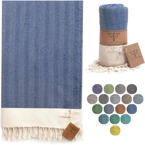 SMYRNA TURKISH COTTON Herringbone Series Turkish Beach Towel Oversized, 37x71 in, Extra Large Quick Dry Sand Free Beach Blanket, Lightweight Cotton Pool, Spa, Travel, Gym, Adult Bath Towel