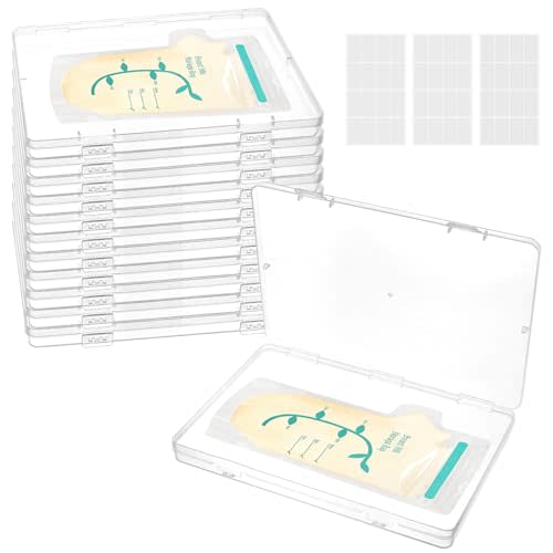 12 Pcs Clear Flat Breast Milk Freezer Storage Organizer with 48Pcs Small Labels Space Saving and Reusable Breastmilk Freezer Tray for Breastfeeding Bag Organization, 7.48 x 5.11 x 0.67 Inch