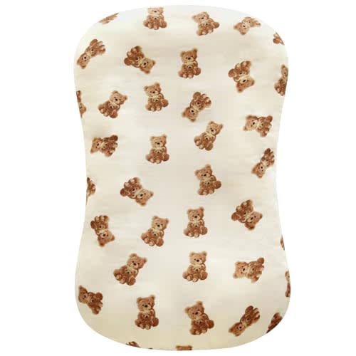 LifeTree Muslin Baby Lounger Cover, Newborn Slipcover Lounger Cover for Boys Girls Infant, Soft 70% Viscose from Bamboo and 30% Cotton, Cover Only, Bear Pattern,