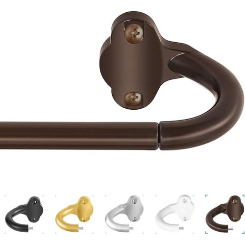 Bronze Wrap Around Curtain Rods:5/8 Inch Blackout Adjustable Window Curtain Rod for Bedroom Kitchen Apartment Renter Friendly,Room Darkening Curved Drapery Rods Easy Install,Antique Brown 48-90"