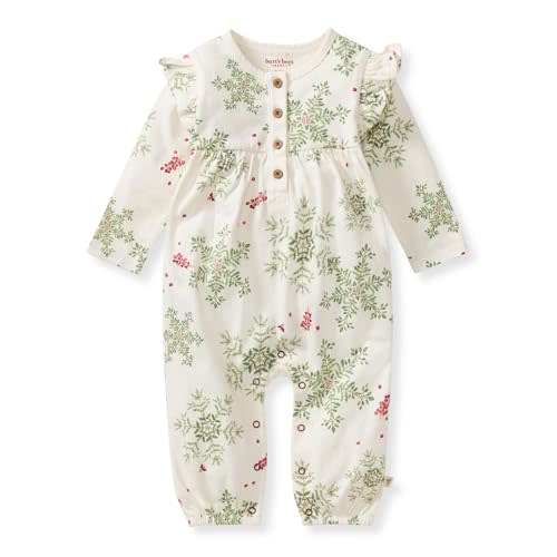Burt's Bees Baby Girls' Ruffle Jumpsuit, 100% Organic Cotton One-Piece Long Sleeve Outfit Coverall
