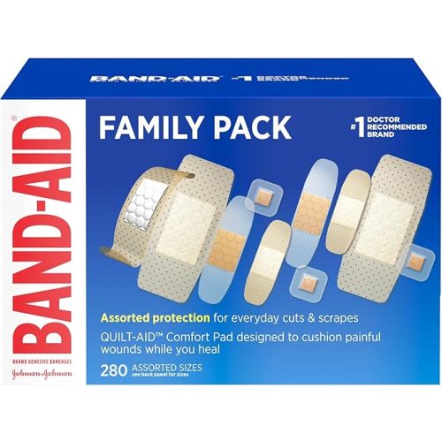BAND-AID Brand Adhesive Bandages Family Variety Pack, Sheer & Clear Flexible Sterile Individually Wrapped Strips & Spots, First Aid Wound Care for Minor Cuts, Scrapes, Burns, 5 Sizes, 280 ct