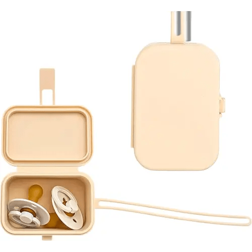 Baby's Aid Silicone Pacifier Case, No Open Slot with Patented Closure, Dishwasher Safe, Attaches to Diaper Bag or Stroller, Holds 2 Pacifiers, (Buttercream)