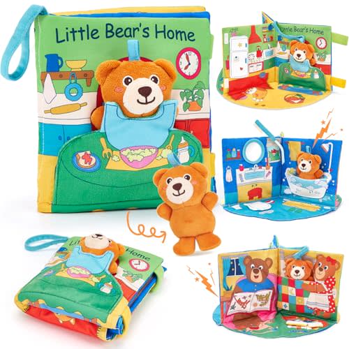 hahaland 3D Busy Book for 0-12 Months Cloth Baby Book Soft Sensory Interactive Activity Books Montessori Toys for 1 Year Old Educational Travel Toy Gifts for 6 9 Months Toddler Baby Girls Boys
