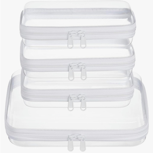 4 pcs Clear Zipper Pouches,Hard Shell Zipper Case, Toiletry Bag for Travel, CLear Diaper Bag, Toiletry Pouch, Travel Organizer, Cosmetic Bag,Toy Storage Bins (M+3S)