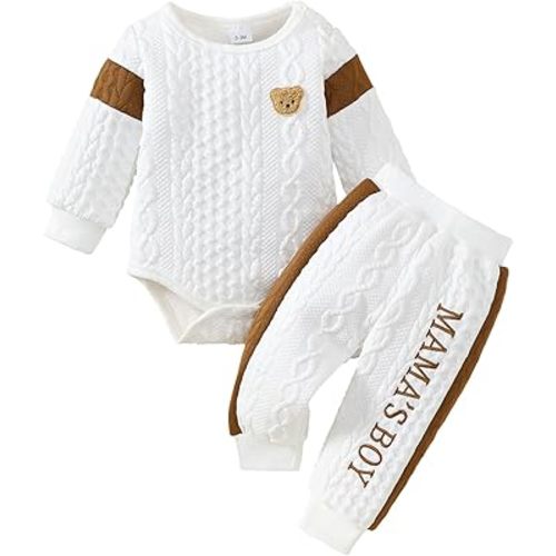 Newborn Baby Boy Outfit Knitted Long Sleeve Romper and Pants Set Infant Fall Winter Clothes