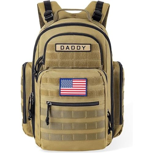 SHARKMOUTH Diaper Bag Backpack for Dad and Mom, Military Molle diaper Pack with Insulated Bottle Holders and Wipe Pocket