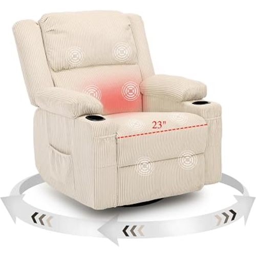 Swivel Rocker Recliner Nursery Glider with Massage and Heat