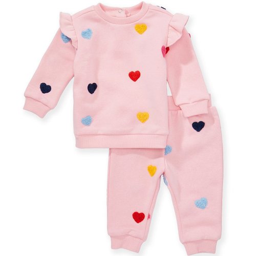 Adventurewear 360 Baby Girls Long Sleeve Multi Colored Heart Top & Matching Pants Set