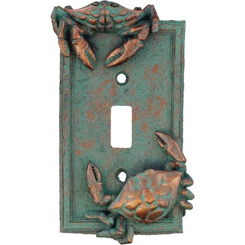 Top Brass Nautical Crab Starfish and Seashell Beach Electrical Cover Wall Plate Bronze/Verdigris Finish - Single Switch, Double, Rocker, Outlet (Single Switch Cover)