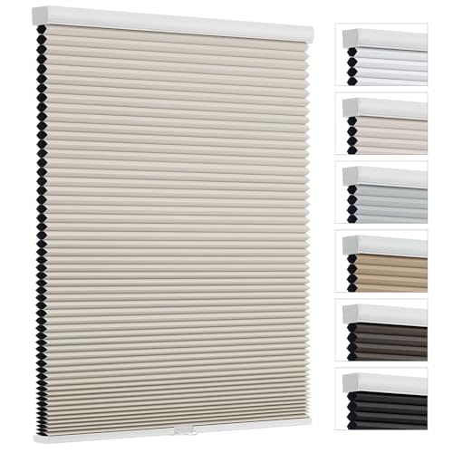 Changshade Cordless Cellular Shades Blackout Blinds Pull Down, Black Out Thermal Insulated 1.5 Inch Honeycomb Blinds for Indoor Windows Doors Room Darkening Light Heat Blocking, 30" Wx72 H, Beige