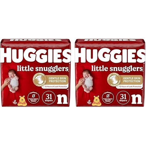 Huggies Little Snugglers Baby Diapers, Size Newborn (up to 10 lbs), 31 Ct, Newborn Diapers (Pack of 2)