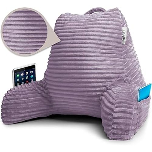 Nestl Reading Pillow with Shredded Memory Foam, Luxe Cut Plush Back Pillow for Sitting Up in Bed, Back and Arms Adjustable Support for Adult & Teens, Backrest Pillows with Washable Cover Dusty Purple