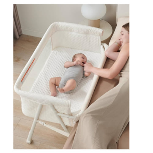 Bassinet Bedside Sleeper, Baby Crib for Newborn, Baby Bassinets Bedside Sleeper with 4 Auto-Lock & Adjustable Height, Breathable Mesh & Mattress, Bedside Bassinet