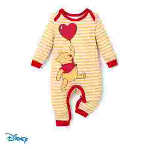 Disney Winnie the Pooh Baby Boys Girls Jumpsuit Pajamas Love Heart Stripes Long Sleeve One Piece Romper Sizes 0/3M-18M