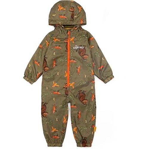 The Gruffalo Kids Puddle Suit | All In One Waterproof Raincoat | Owl, Snake, Fox & Mouse | Long Sleeve with Cuffs Jacket