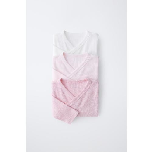THREE-PACK OF RIBBED KIMONO NECK BODYSUITS - Pink | ZARA United States