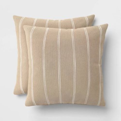 2pk Square Cotton Woven Stripe Throw Pillows Neutral/Ivory - Threshold™