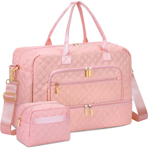 Livhil 2pcs Womens Overnight Bag, Carry on Weekender Bag with Shoe Compartment for Business Trips Sport Hospital, Pink