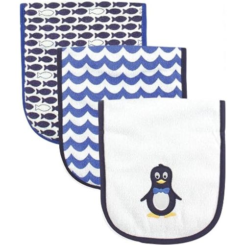 Luvable Friends Unisex Baby Cotton Burp Cloths with Fiber Filling, Mr. Penguin, One Size