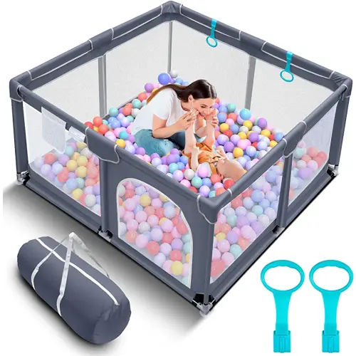 Tmsene Baby Playpen, Play Pens for Babies and Toddlers, Baby Playard with Zipper Gates, Indoor & Outdoor Playard for Kids Activity Center, Sturdy Safety Baby Fence with Breathable Mesh, Grey