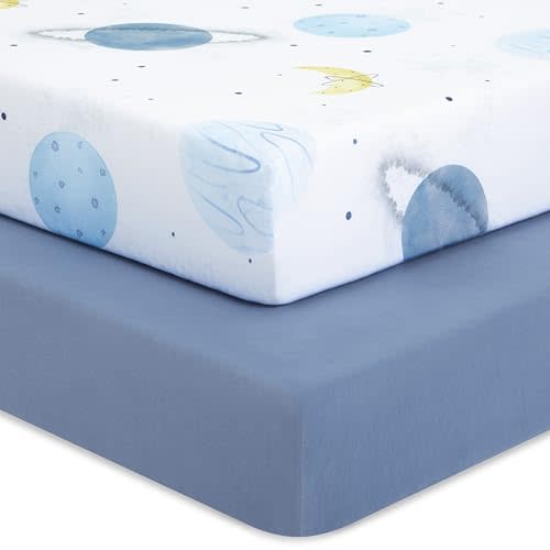 Evolur Space Adventure Dark 2 Pack Crib Sheet, Fitted Crib Sheet for Standard Crib and Toddler Mattress, Soft and Breathable Crib Mattress Sheet