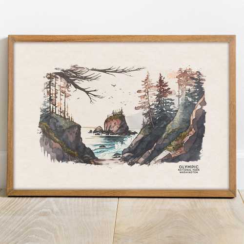 Olympic National Park Poster, Washington National Park Prints, Olympic Watercolor Painting, Woodland Nursery National Park Art