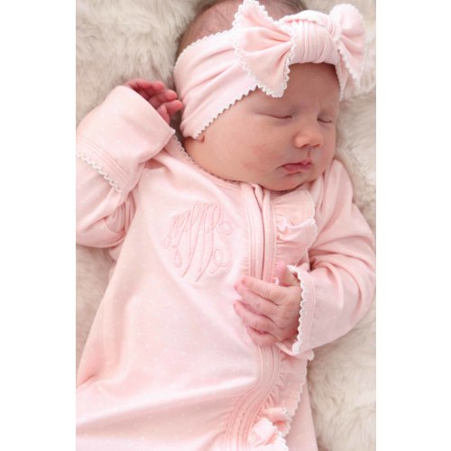 Picot Trim Bamboo Zipper Footie | Baby Pink