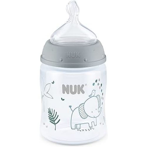 NUK Smooth Flow Anti-Colic Baby Bottle, 5 oz (150 mL), Grey Elephant, 1 Pack