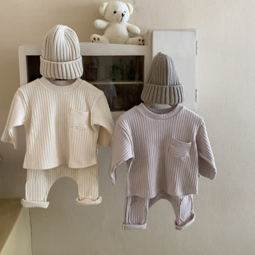Baby Solid Color Knitted 2 Pieces Set