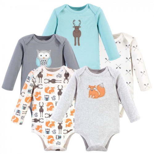 Hudson Baby Cotton Long-Sleeve Bodysuits, 5-Pack, Newborn- 24 Months