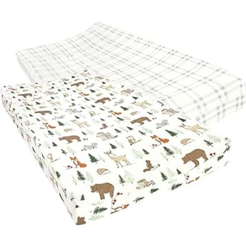 Hudson Baby Unisex Baby Cotton Changing Pad Cover, Forest Animals, One Size