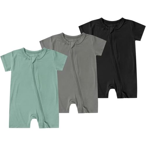 Teach Leanbh Unisex Baby 3 Pack Bamboo Viscose Pajamas 2 Way Zipper Short Sleeve Romper Jumpsuit Sleep and Play