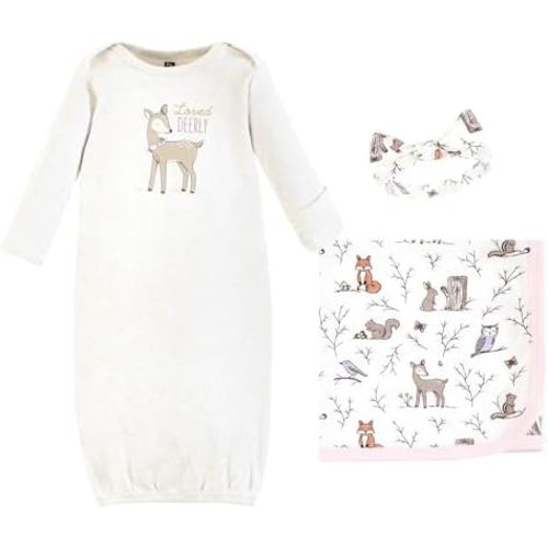 Hudson Baby Unisex Baby Gown, Swaddle Blanket and Cap or Headband