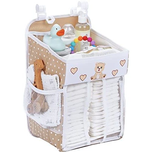 Cradle Star Diaper Caddy - Changing Table Baby Organizer - Hang on Crib, Multiple Pockets Hold up to 50+ Diapers - Nursery Baby Essentials for Newborn - Teddy Design - 17 x 9 x 9 inches