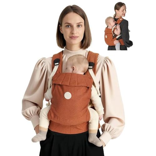 GROWNSY Baby Carrier, One-Click Release Clasp for Easy to Wear, Cozy Wraps Carrier Newborn to Toddler with Head Support(7-44lbs), Ergonomic & Lightweight for Infant to Toddler, Sepia