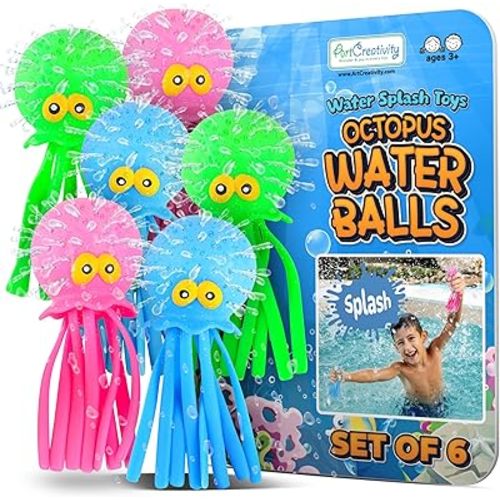 ArtCreativity Octopus Water Balls (Pack of 6), Pool Toys for Toddlers 3-5, Sensory Stress Relief Toy for Kids, Beach Water Toys & Swimming Toy for Toddlers, Cute Goodie Bag Fillers for Boys & Girls