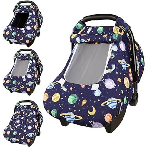Baby Carseat Cover Winter, Pea Pod Infant Car Seat Covers Canopy for Newborn with 2 Layers Windows of Breathable Mesh/Fabric, Lightweight Polyester/Minky Dot Backing, Snug Fit Most Baby Car Seat