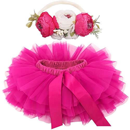 BGFKS Baby Girls Soft Fluffy Tutu Skirt with Diaper Cover,Toddler Girl Tutu Skirt Sets with Flower Headband.