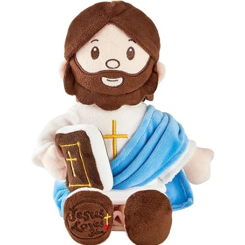 Jesus Plush Doll Jesus Plushie Stuffed Toy with Book Christian Stuff Religious for Kids Christening Easter 13" (Blue)