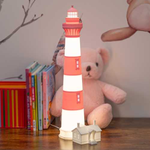 Bodie Island Lighthouse Table Lamp | Pastel Pink and White | Large