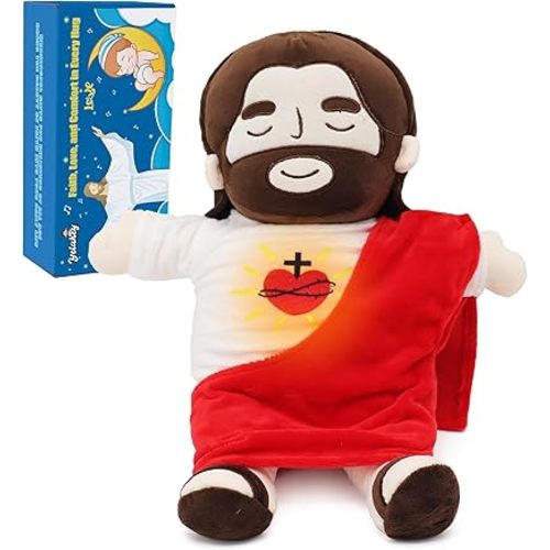Jesus Plush That Breathes, Jesus Stuffed Doll with Glow&Songs, Easter Toy Savior Doll for Church Sunday School Religious Easter Gift for Kids (Red)